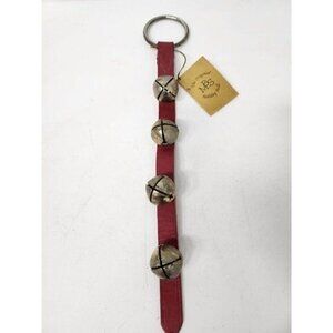 VINTAGE Red Rustic Leather Bell Strap 4 Solid Brass Jingle Bells Holiday Decor